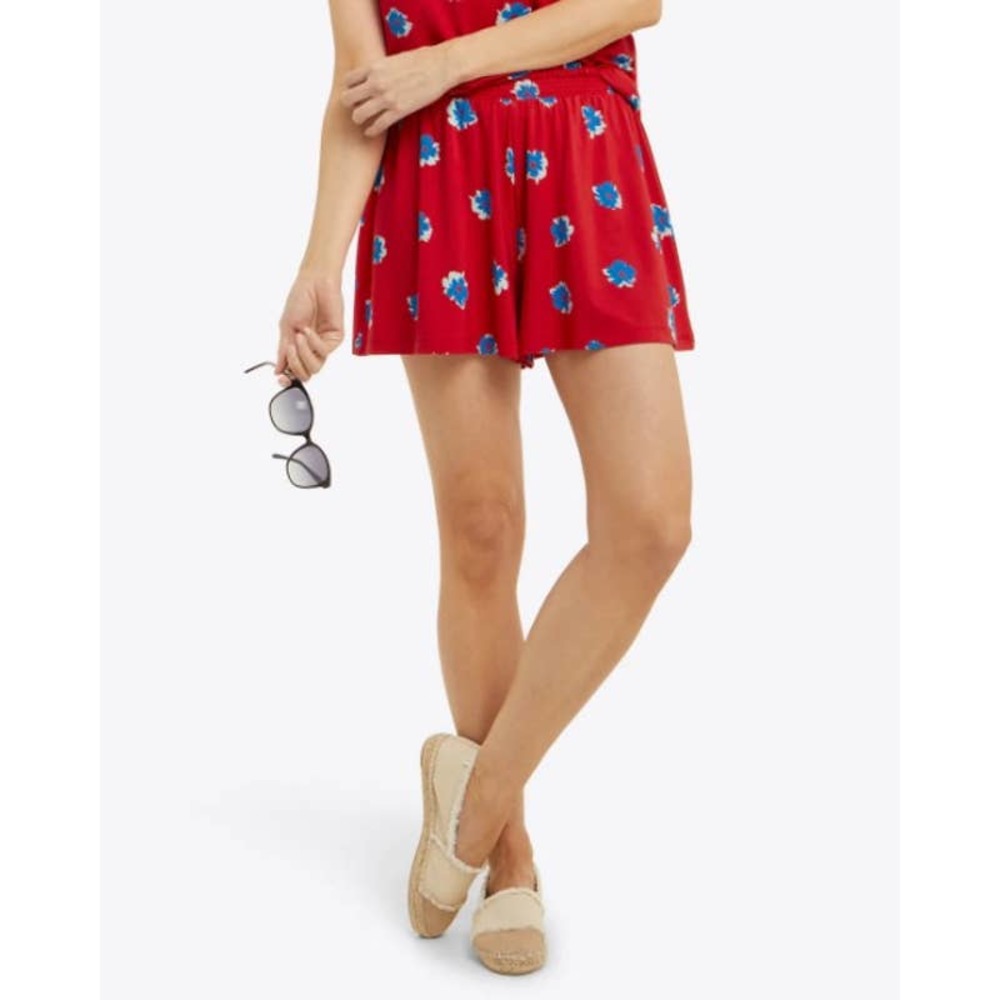 Draper James Shorts 2X Plus Pull On Aster Floral Elastic Smocked Waist Knit Red